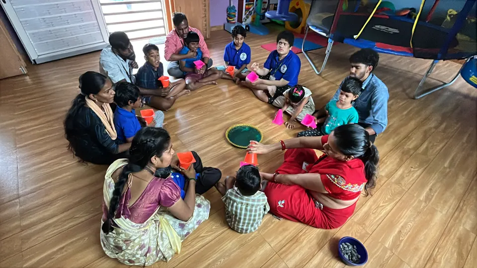 Students taking part in a group play activity